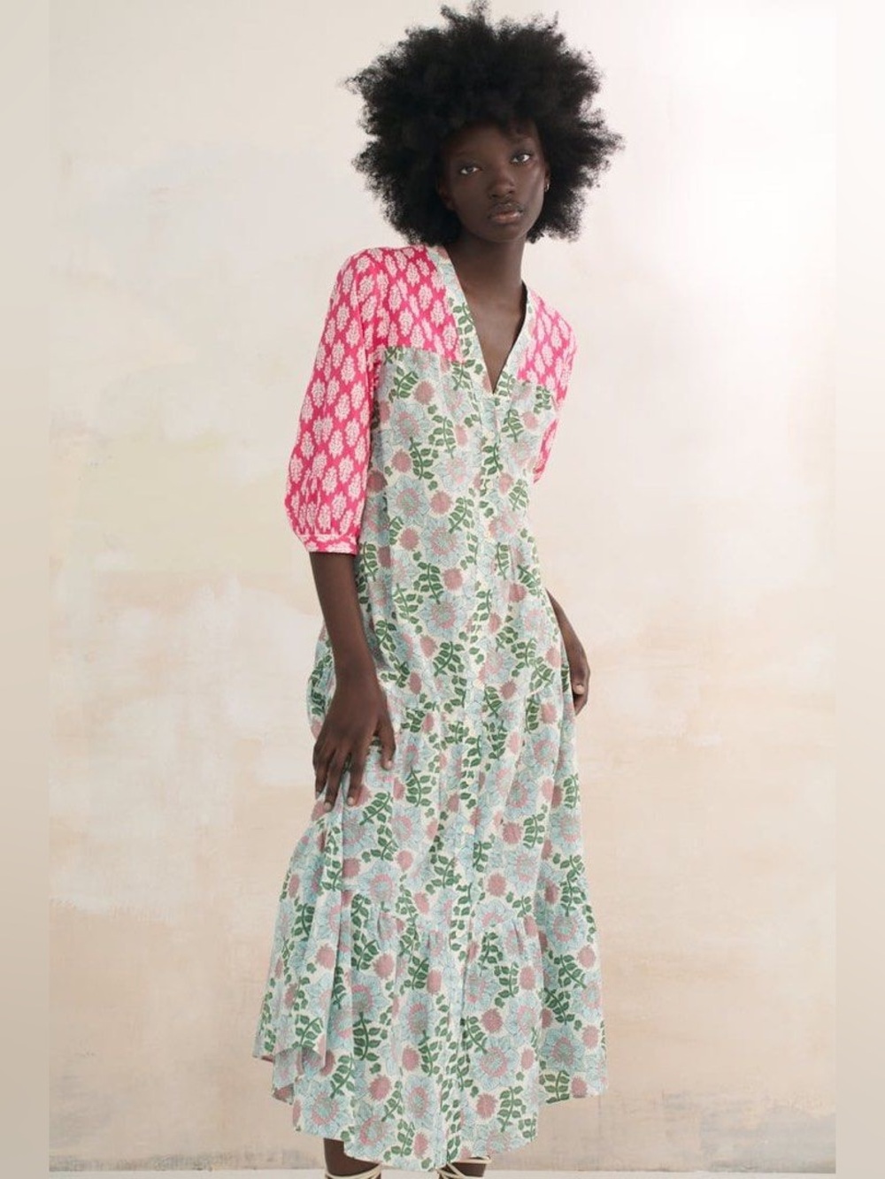 Zara Paloma Mixed Print Maxi Dress Size M Floral Cotton Boho